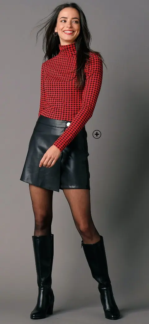 Short-rok voor dames in wikkelstijl met zwart leeraspect, goedkoop | Blancheporte