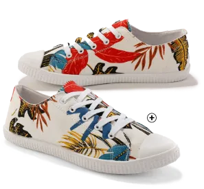 Sneakers in canvas met bladerenprint, comfortabele en stijlvolle schoenen voor onder een salopette | Blancheporte