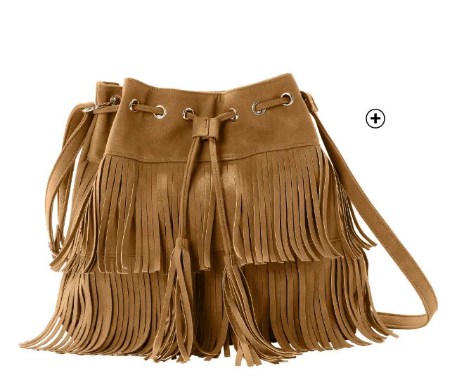 Bruine tas voor dames in emmermodel met franjes, goedkoop | Blancheporte