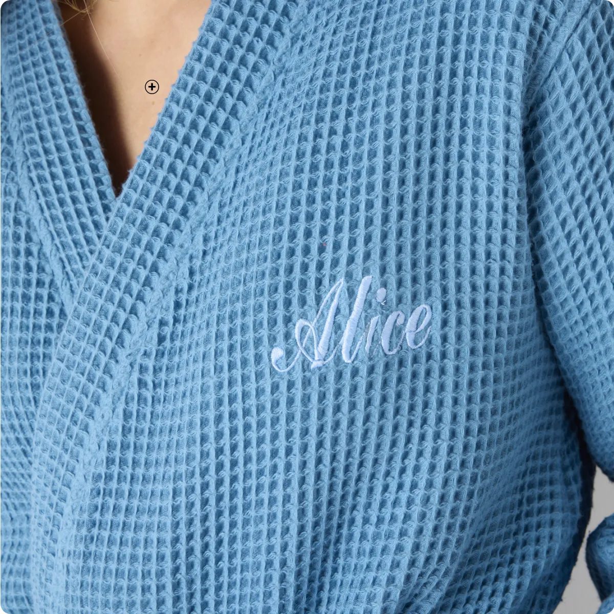 Personaliseerbare uniseks badjas in blauwe bijenraattricot voor volwassenen – Blog Blancheporte