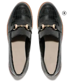 Mocassins met metalen detail, sleehak en gelakt kroko-effect, elegante schoenen om te dragen met een salopette | Blancheporte