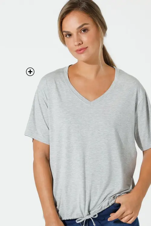 Effen T-shirt met V-hals en comfortabel, bloezend volume | trendy mode | Blancheporte