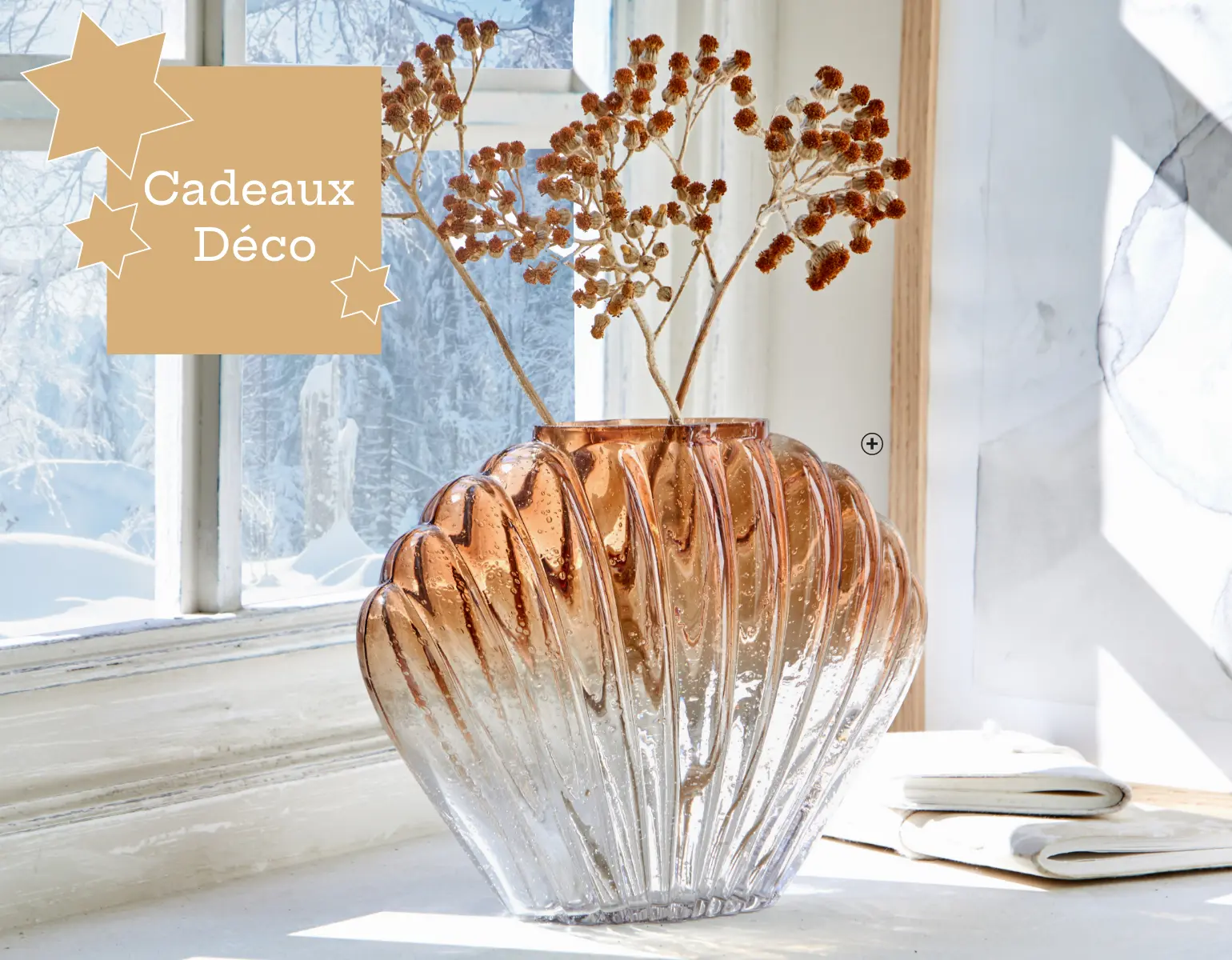 Vase en forme de coquillage, design bicolore en verre | Blancheporte