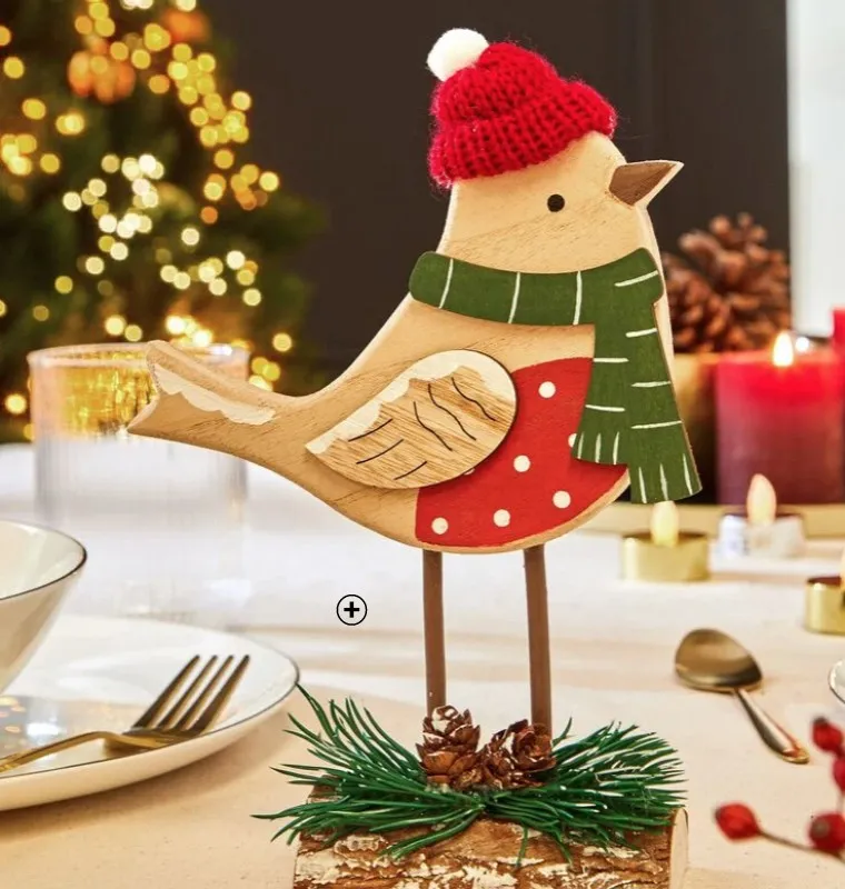 Décoration de Noël oiseau à poser rouge et beige pas cher | Blancheporte