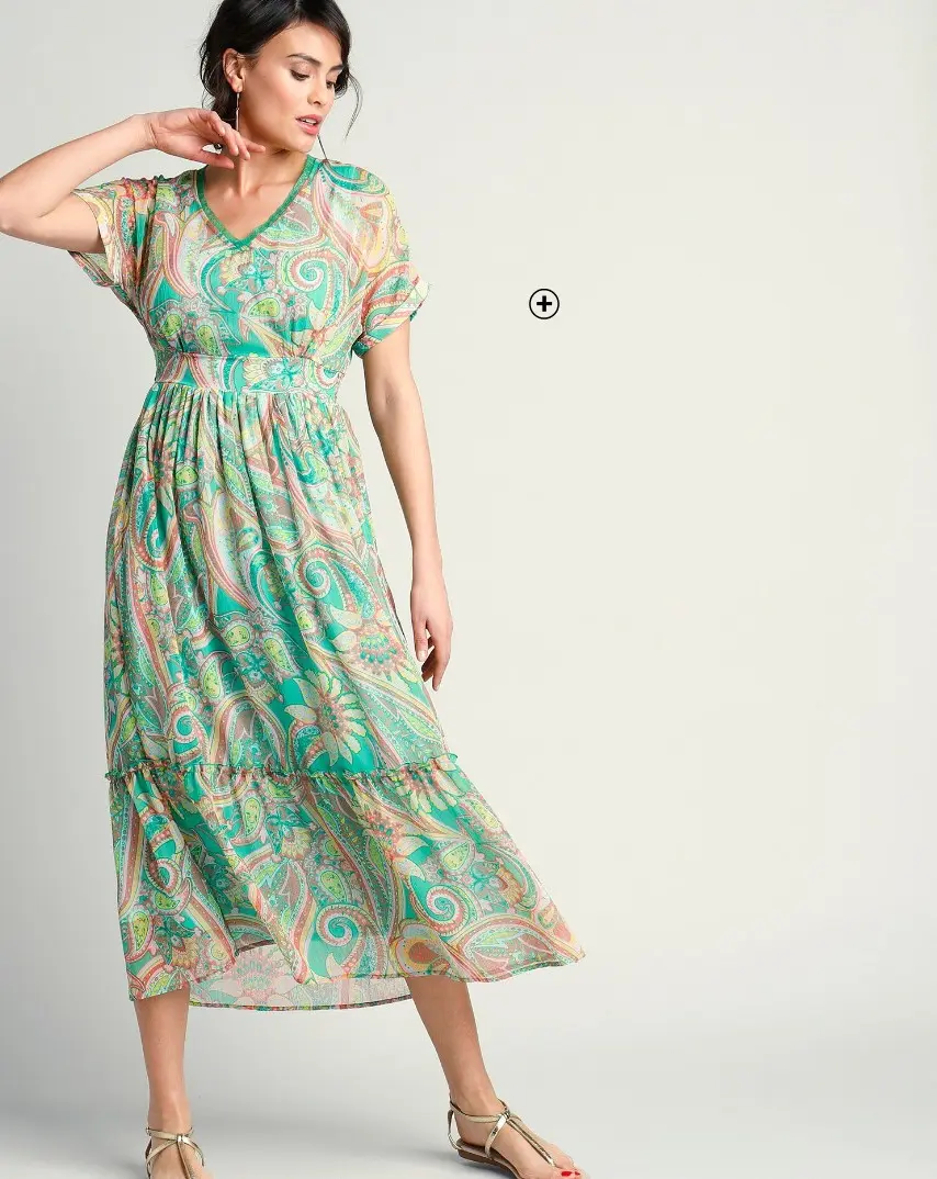 Lange jurk voor dames van voile en kant in groen, voor feest | Blancheporte