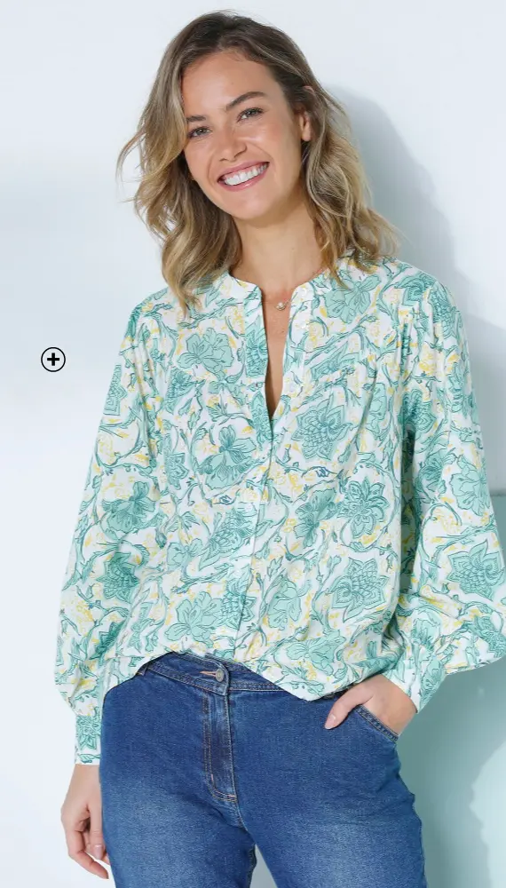 Chemise ample femme à imprimé vert et beige pas cher | Blancheporte