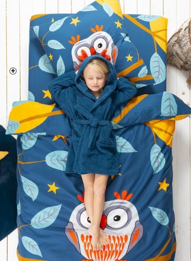 Linge de lit enfant Colombine des Petits® Chouki imprimé hibou en coton Oeko-Tex® bleu pas cher | Blancheporte