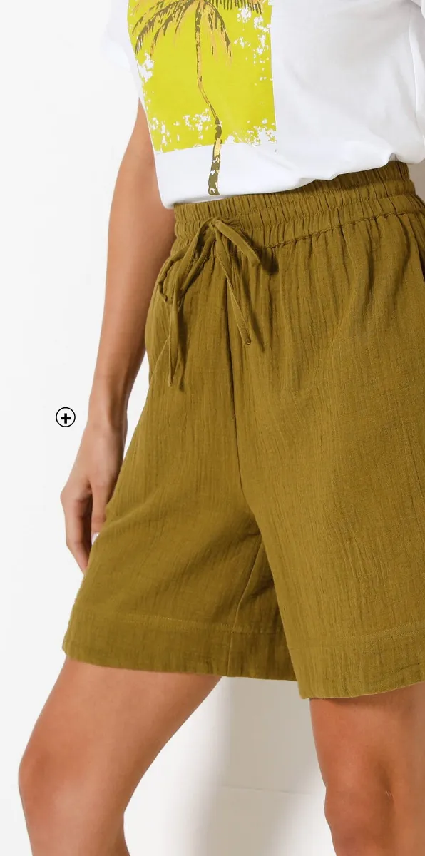 Short large taille haute, gaze de coton kaki - Blog Blancheporte
