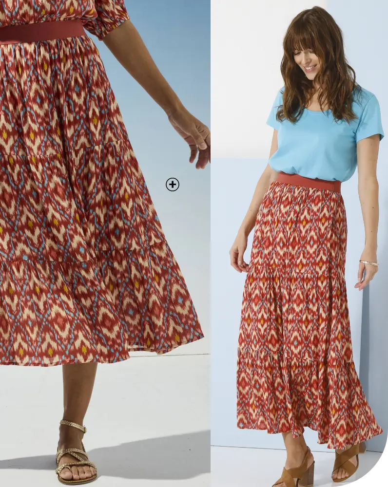 Korte strokenrok met ikatprint, licht alternatief voor de lange rok | Blancheporte