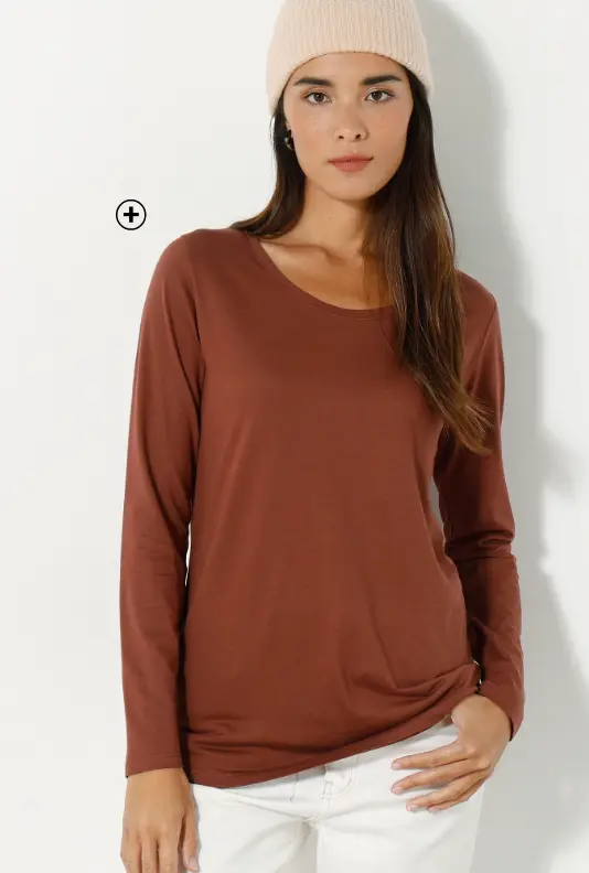 T-shirt col rond manches longues uni, une pièce basique pour composer un look avec un pantalon large | Blancheporte