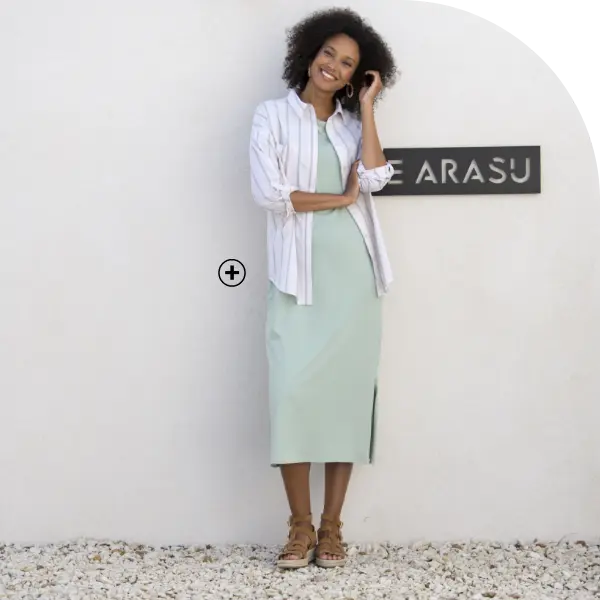 Chemise rayée à base liquette en tissé-teint – Écru / Vert | Blancheporte