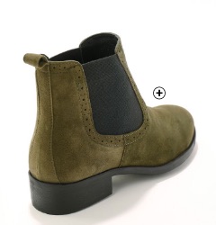 Boots élastiquées femme perforées Chelsea en croûte de cuir kaki pas cher | Blancheporte
