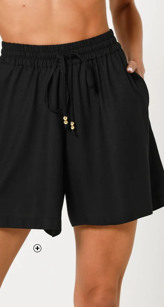 Wijde soepele short in EcoVero viscose, elastische taille, kleur zwart - Blog Blancheporte