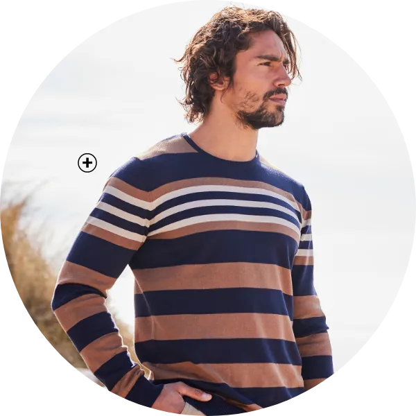Pull col rond à rayures marron et bleues pour homme, tendance et confortable à petits prix | Blancheporte