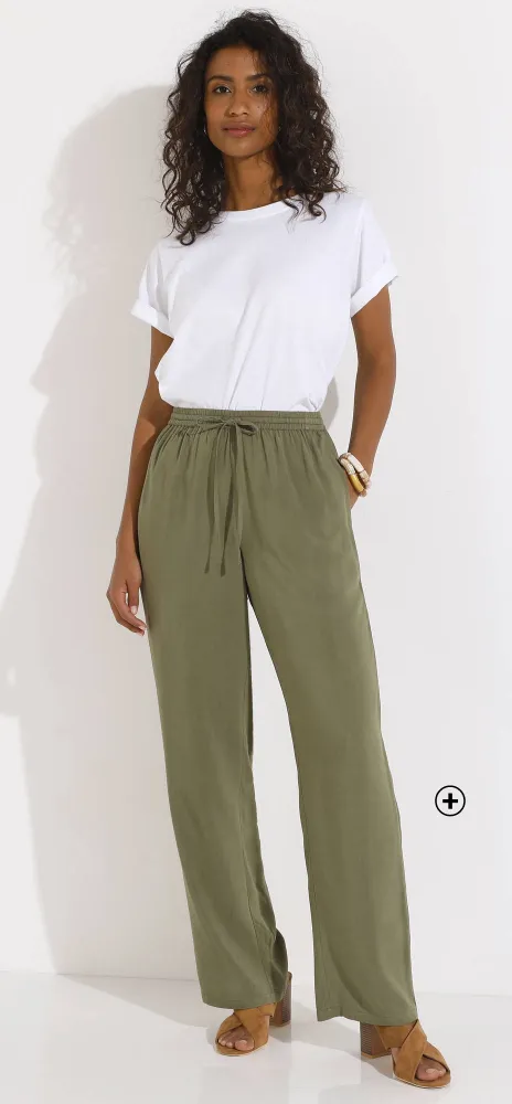 Pantalon fluide uni kaki – un basique polyvalent pour s’exercer à comment porter le pantalon large au quotidien
