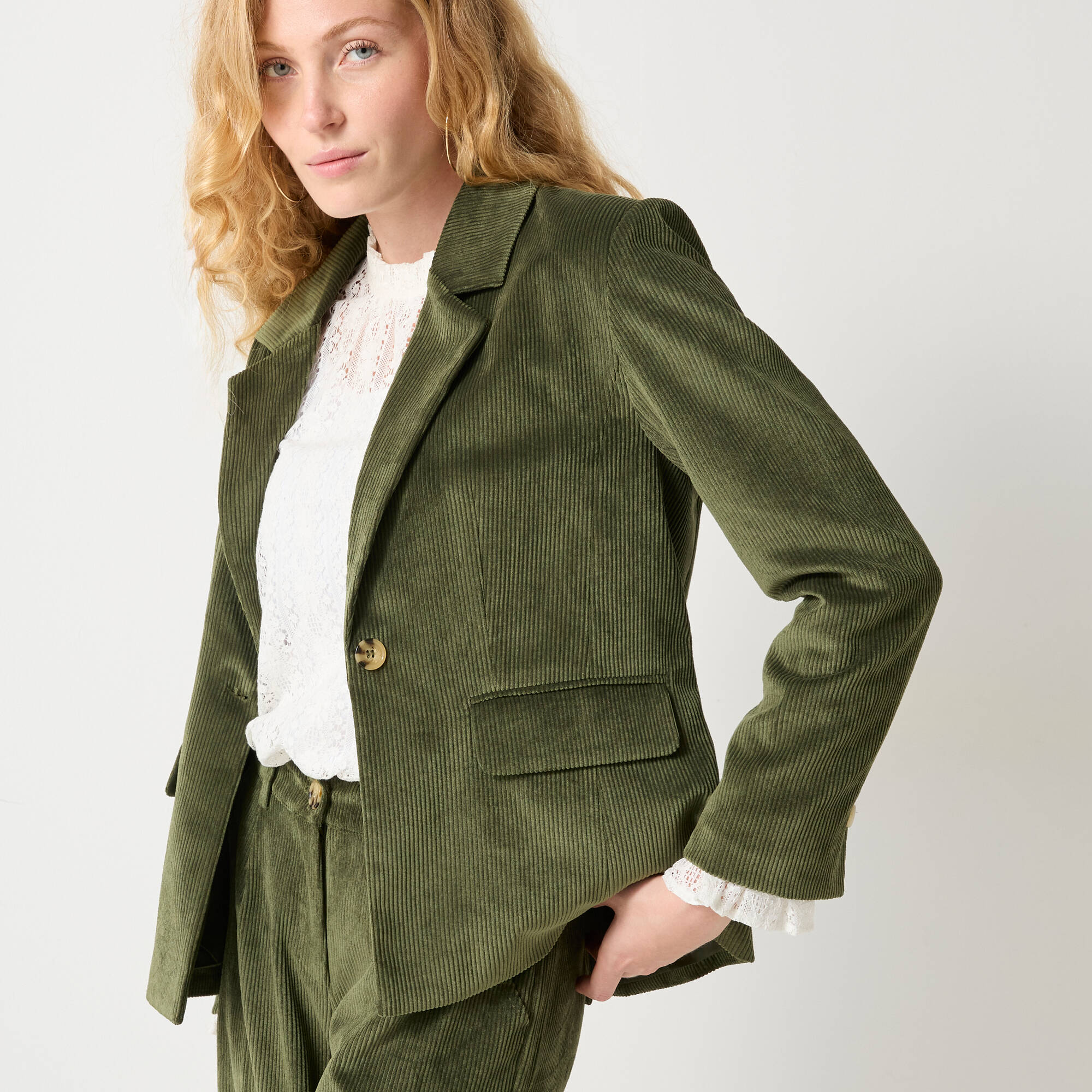 Blazer in velours, groen Blancheporte