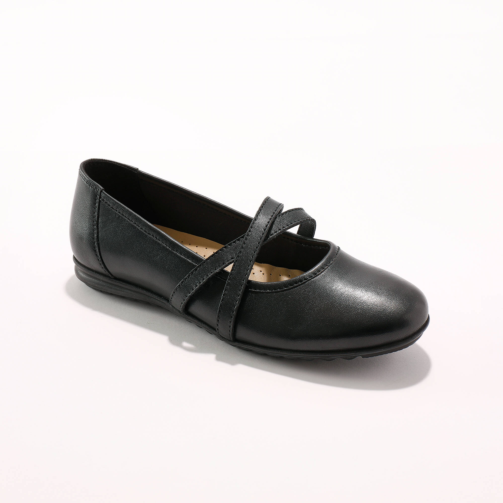 Leren ballerina's met riempjes, zwart | Blancheporte