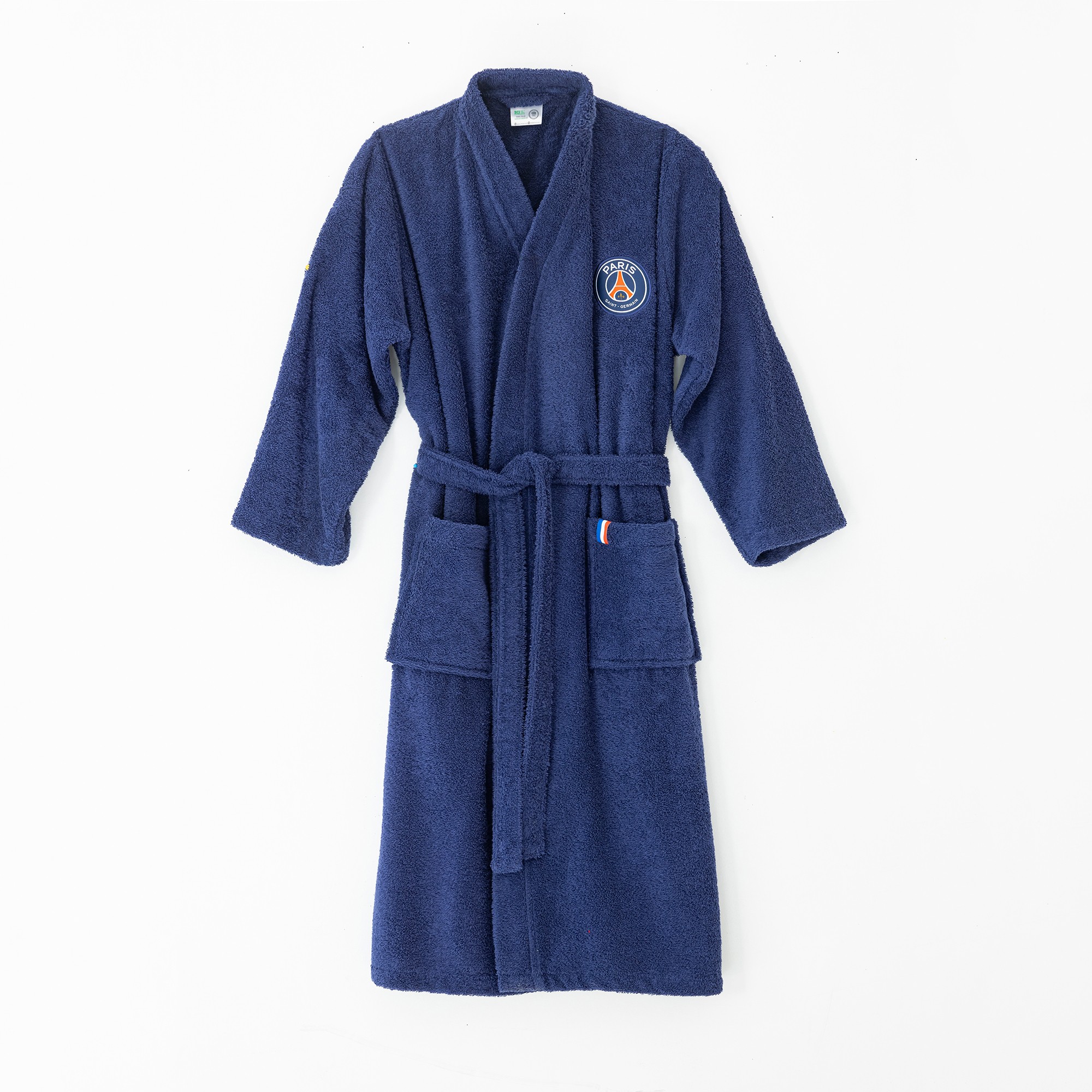 Peignoir de bain adulte PSG col kimono eponge bouclette bleu Blancheporte