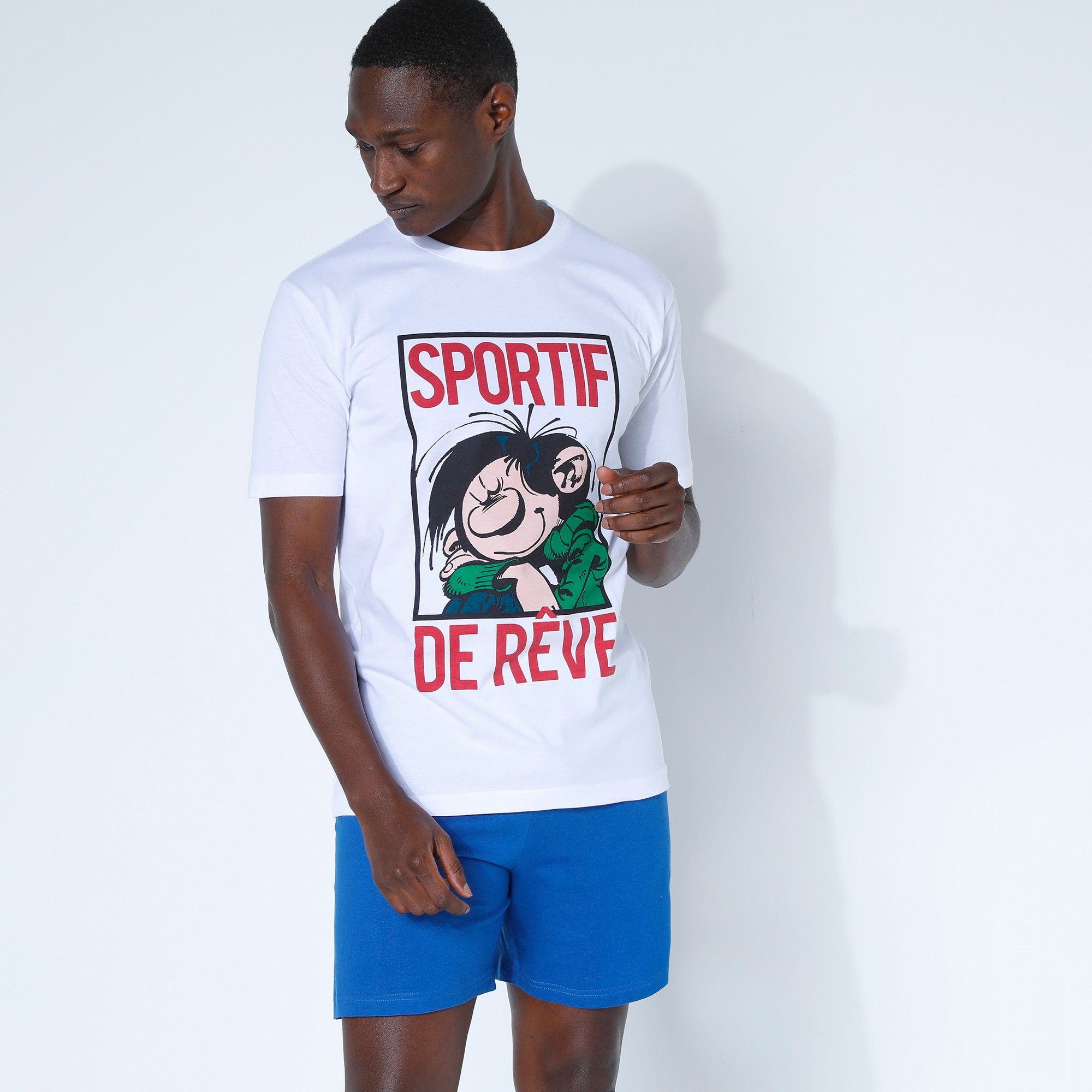 Pyjama short Gaston Lagaffe sportif de reve blanc bleu Blancheporte