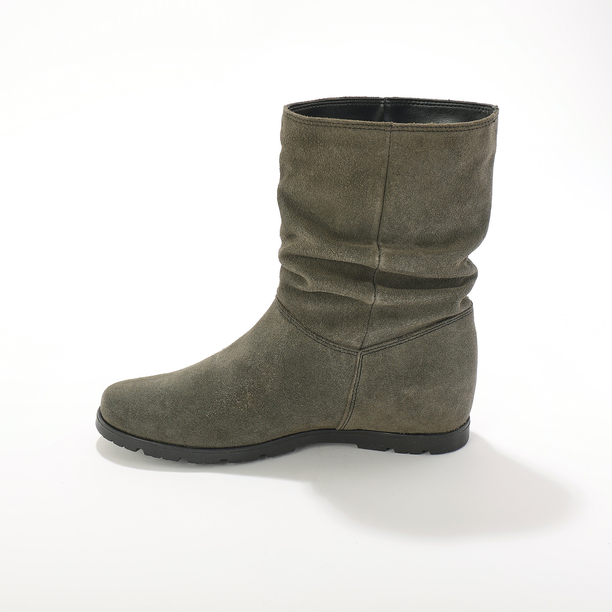 Bottes pliss es mi hautes en daim avec semelle compens e invisible