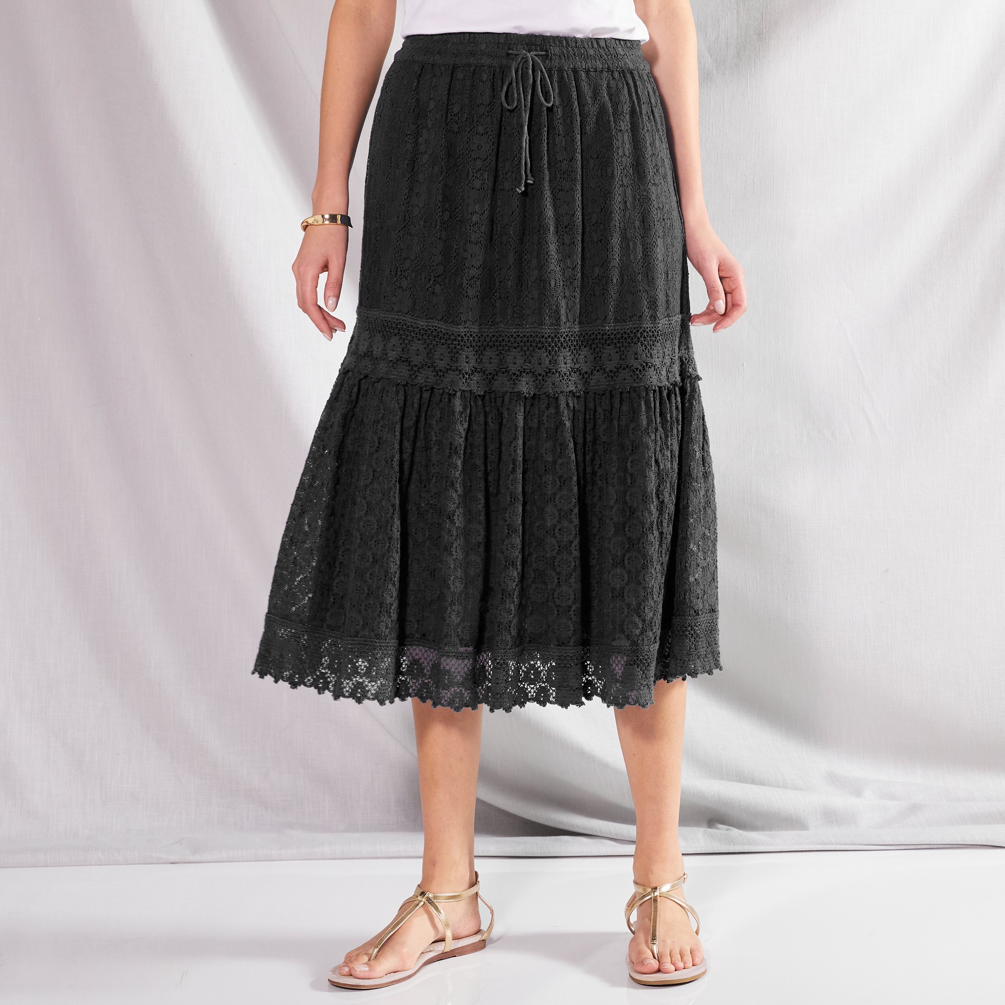 Jupon dentelle et macrame noir Blancheporte