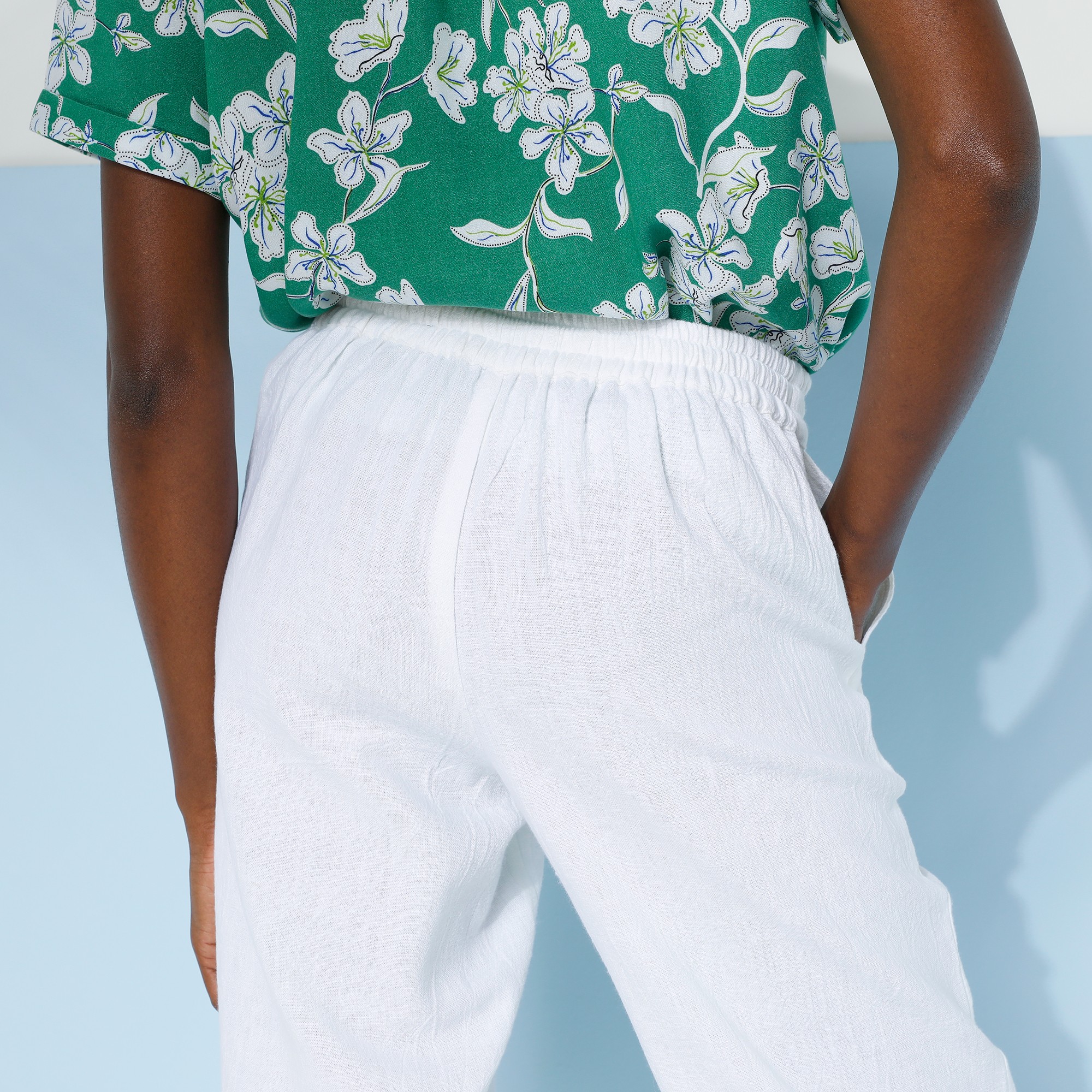 Pantalon fusele fluide lin coton blanc Blancheporte