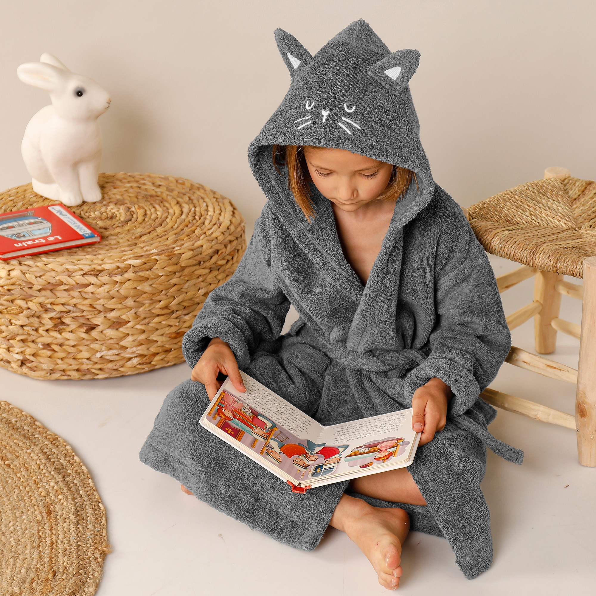Peignoir de bain enfant chat capuche