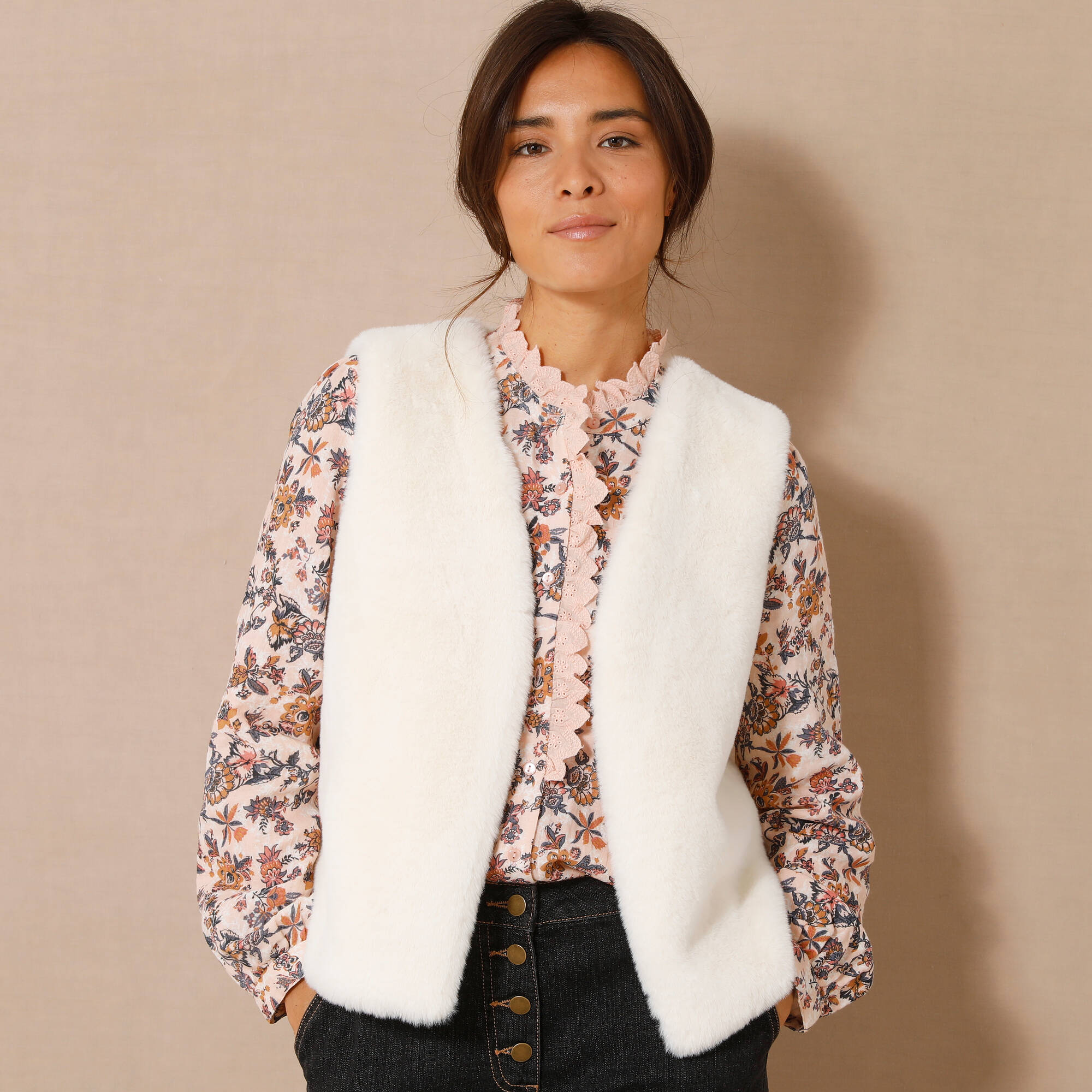 Fausse Fourrure Pull Sans Manche Femme Oversize Veste Sans