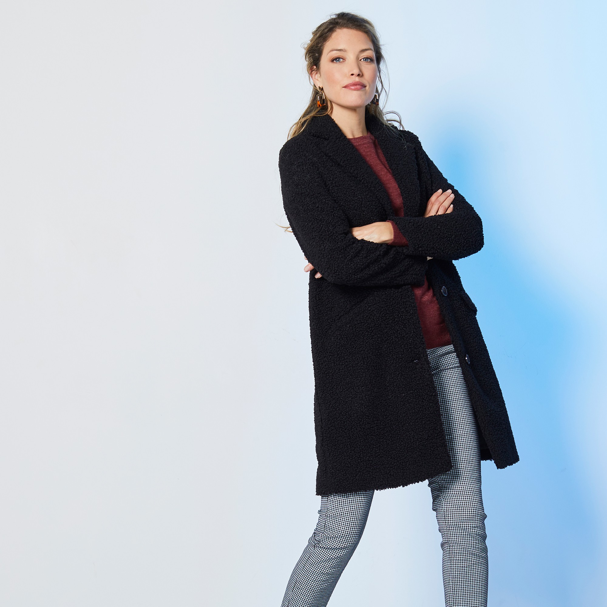 Manteau femme shop bouclette noir