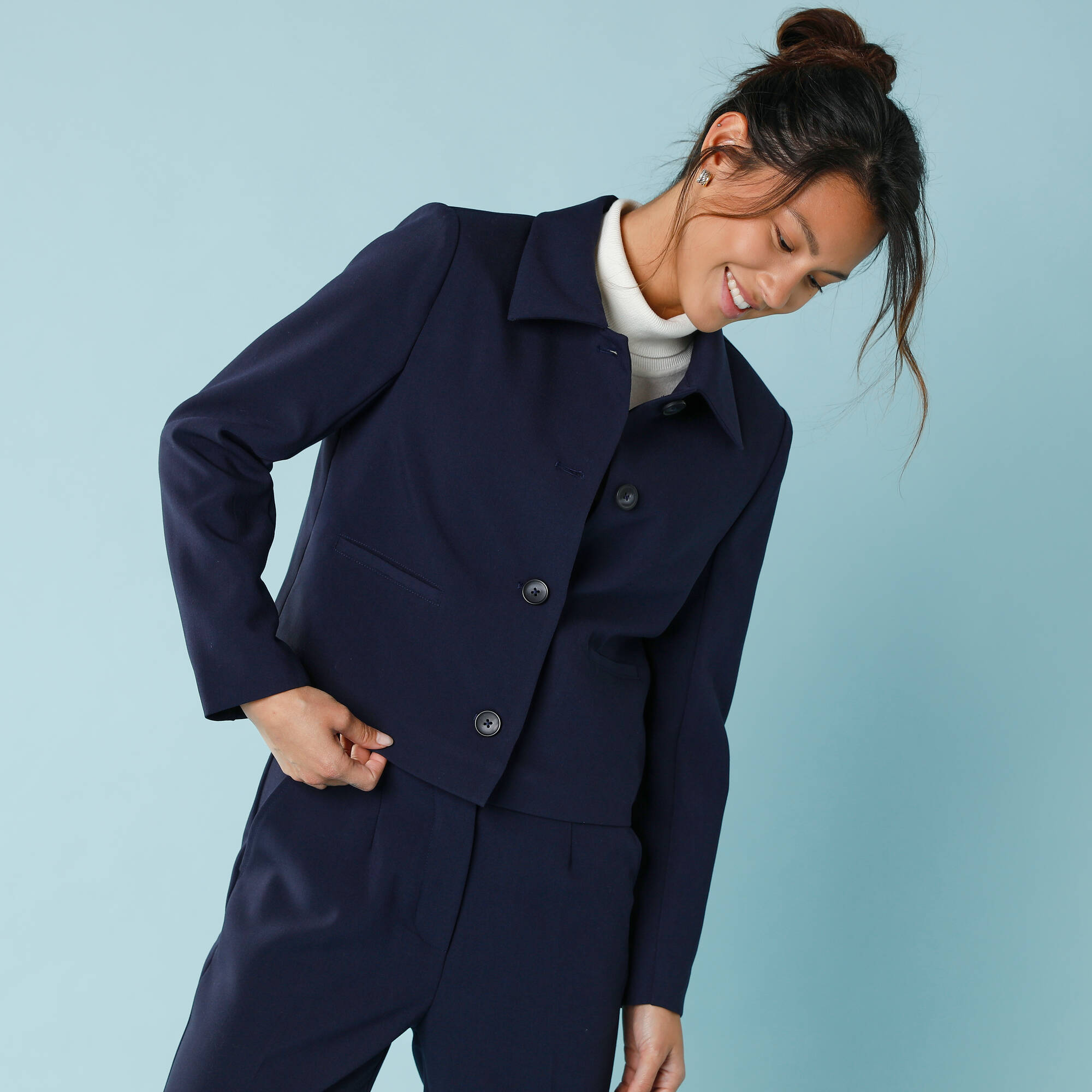 Effen korte blazer, kleine lengtes marine Blancheporte