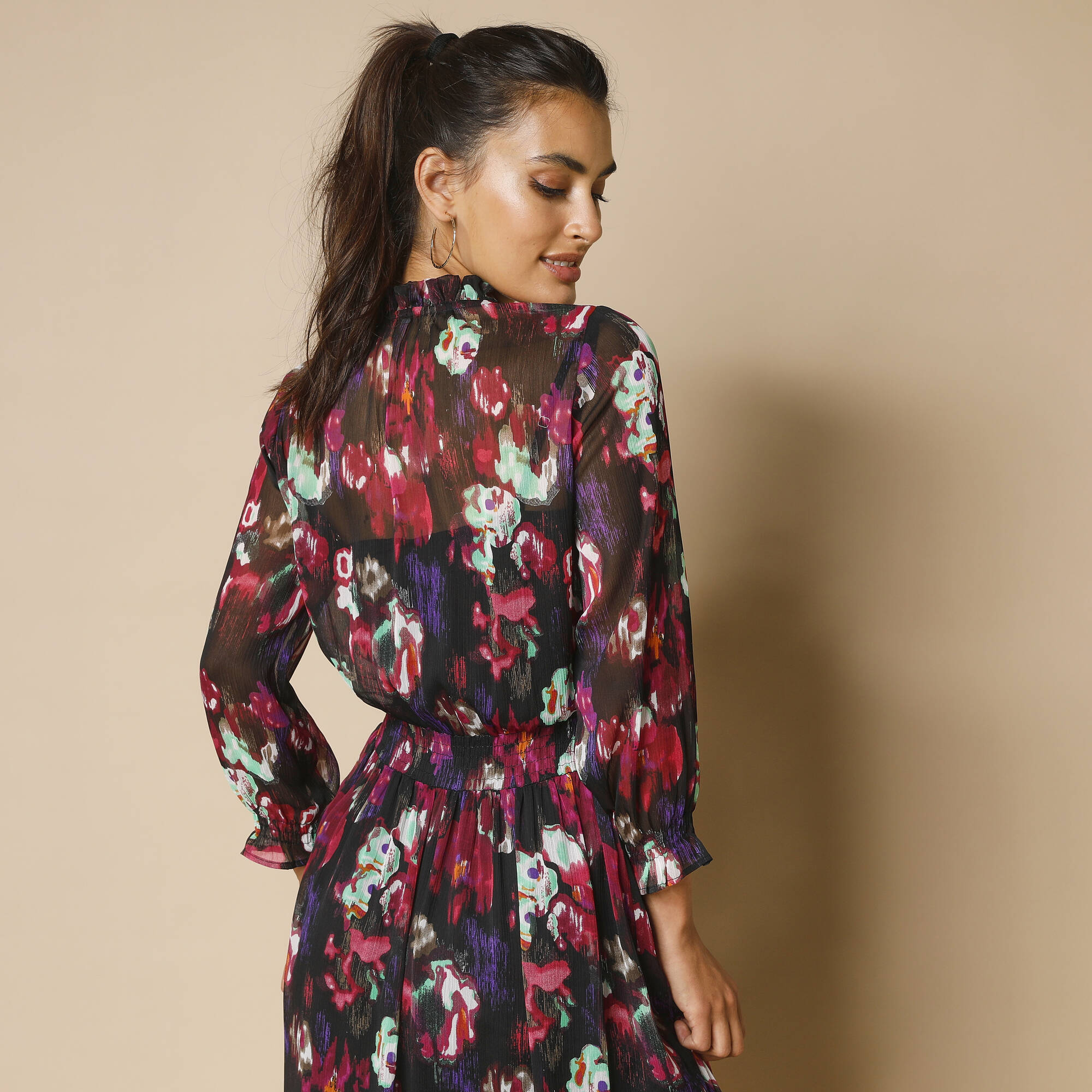 Lange Jurk Jurk Smokwerk Maxi-jurk Met Decoratief Smokwerk