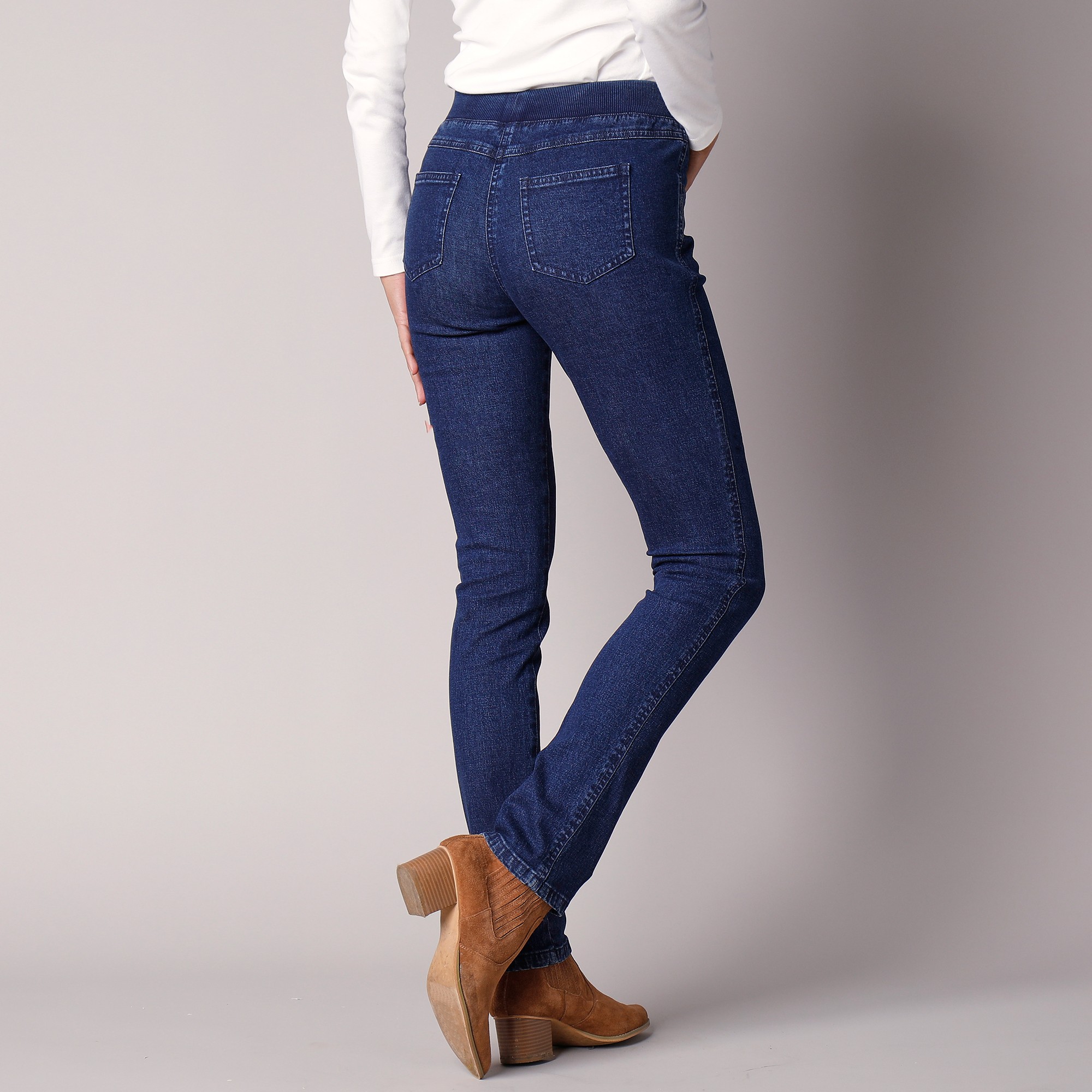 Jean taille élastique plane grandes tailles femme - Denim Foncé bleu