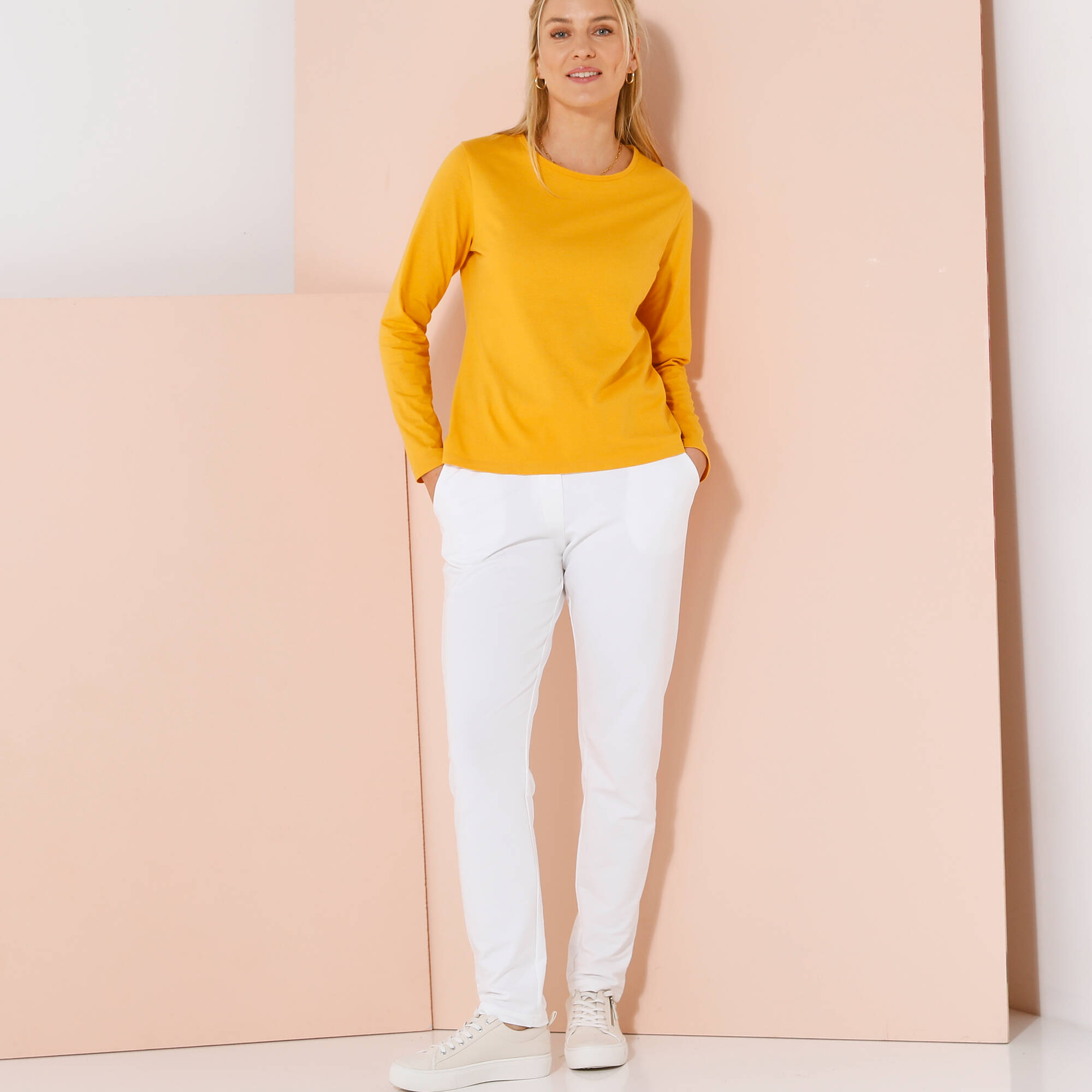 Effen T-shirt met lange mouwen, honing Blancheporte