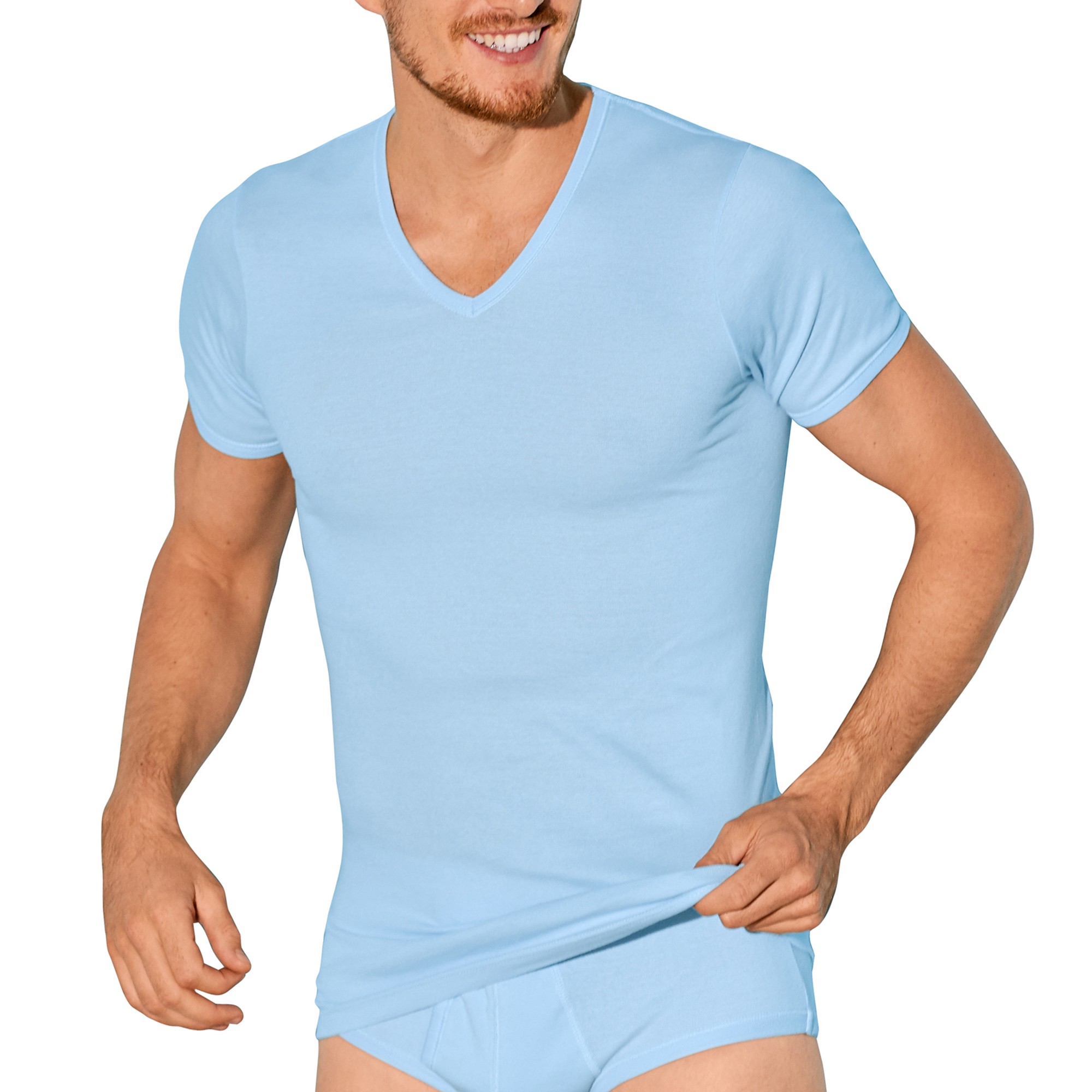 Tee shirt sous v tement homme col V lot de 2 ciel Blancheporte