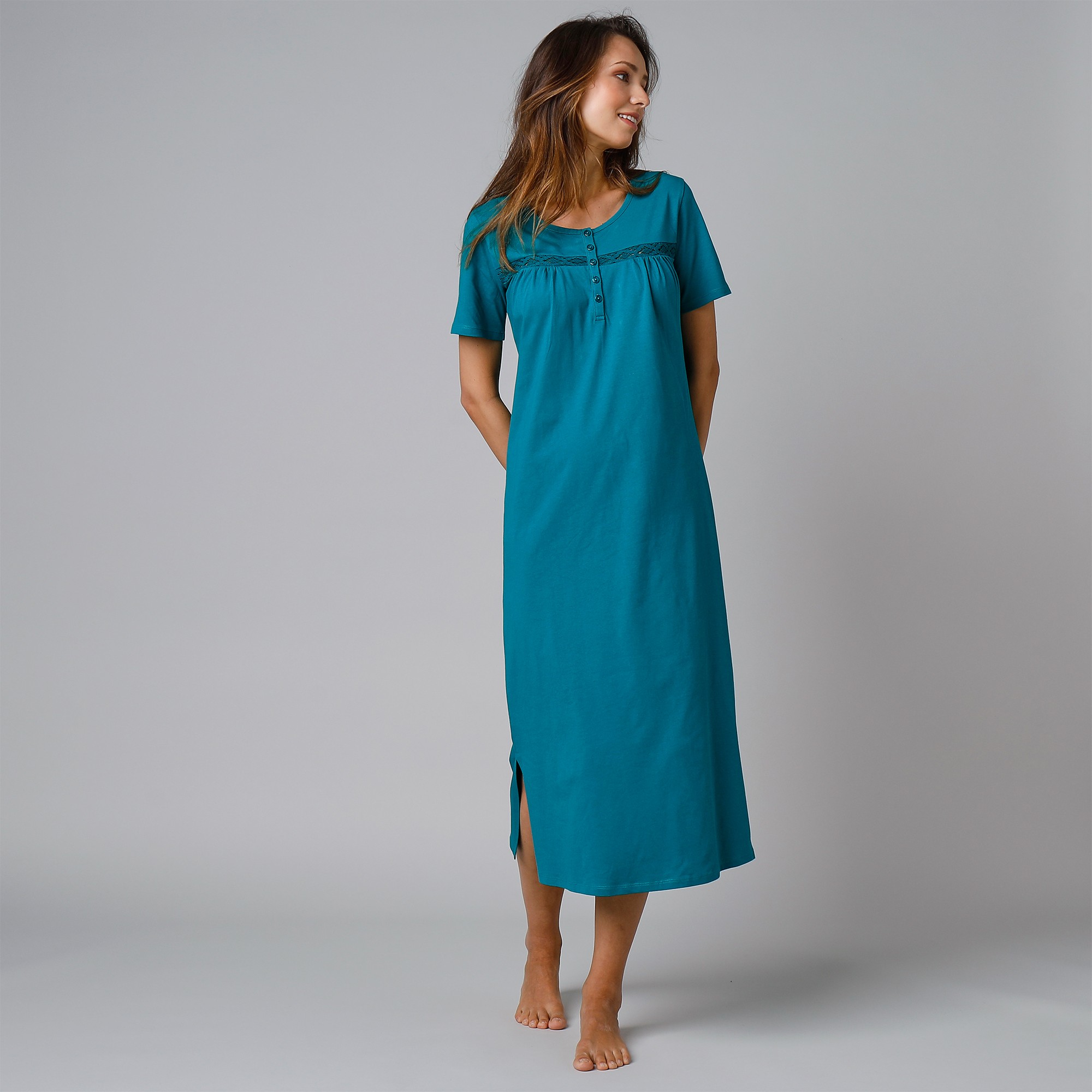 Chemise de nuit longue manches courtes discount