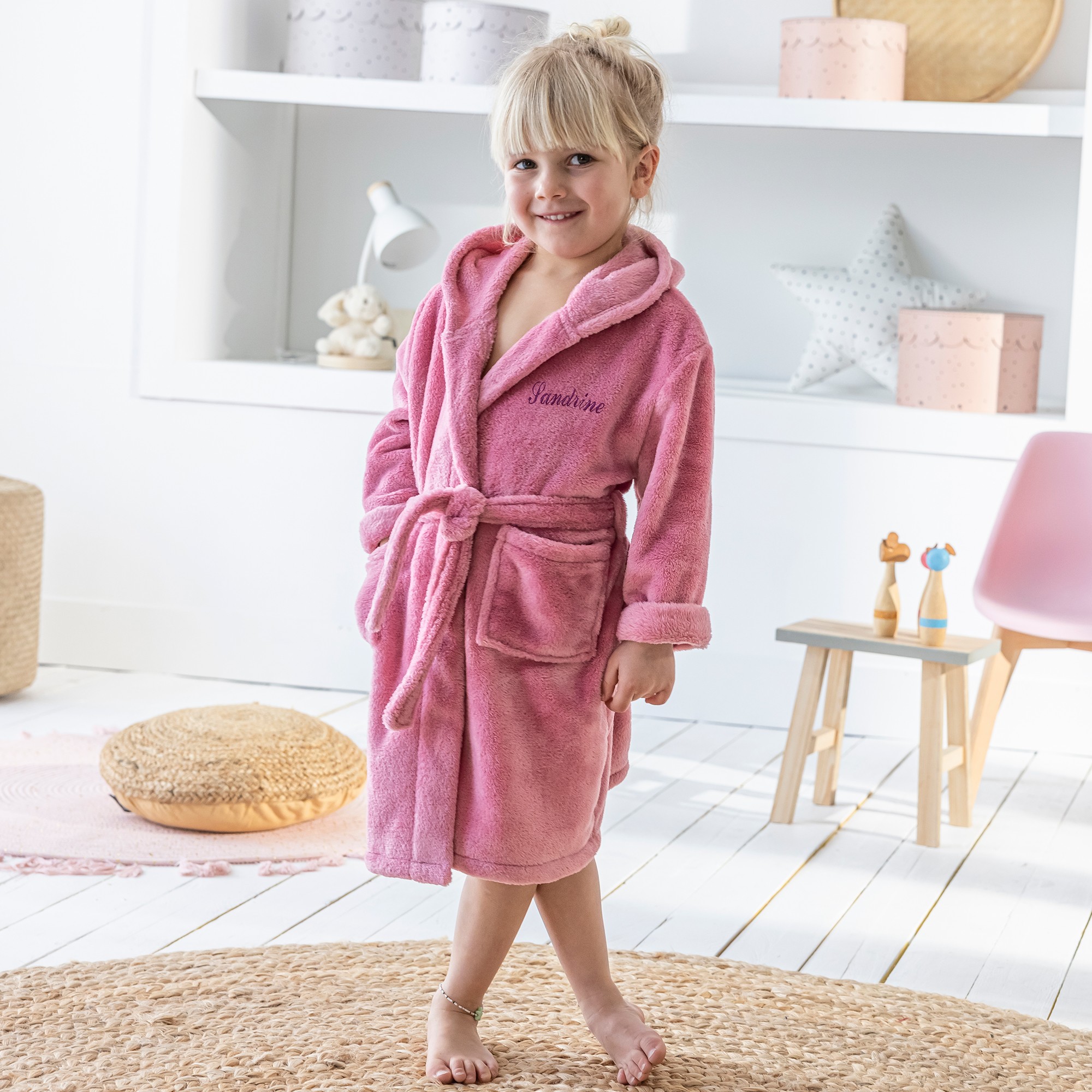 Peignoir de bain enfant a capuche licorne personnalisable microfibre rose Blancheporte