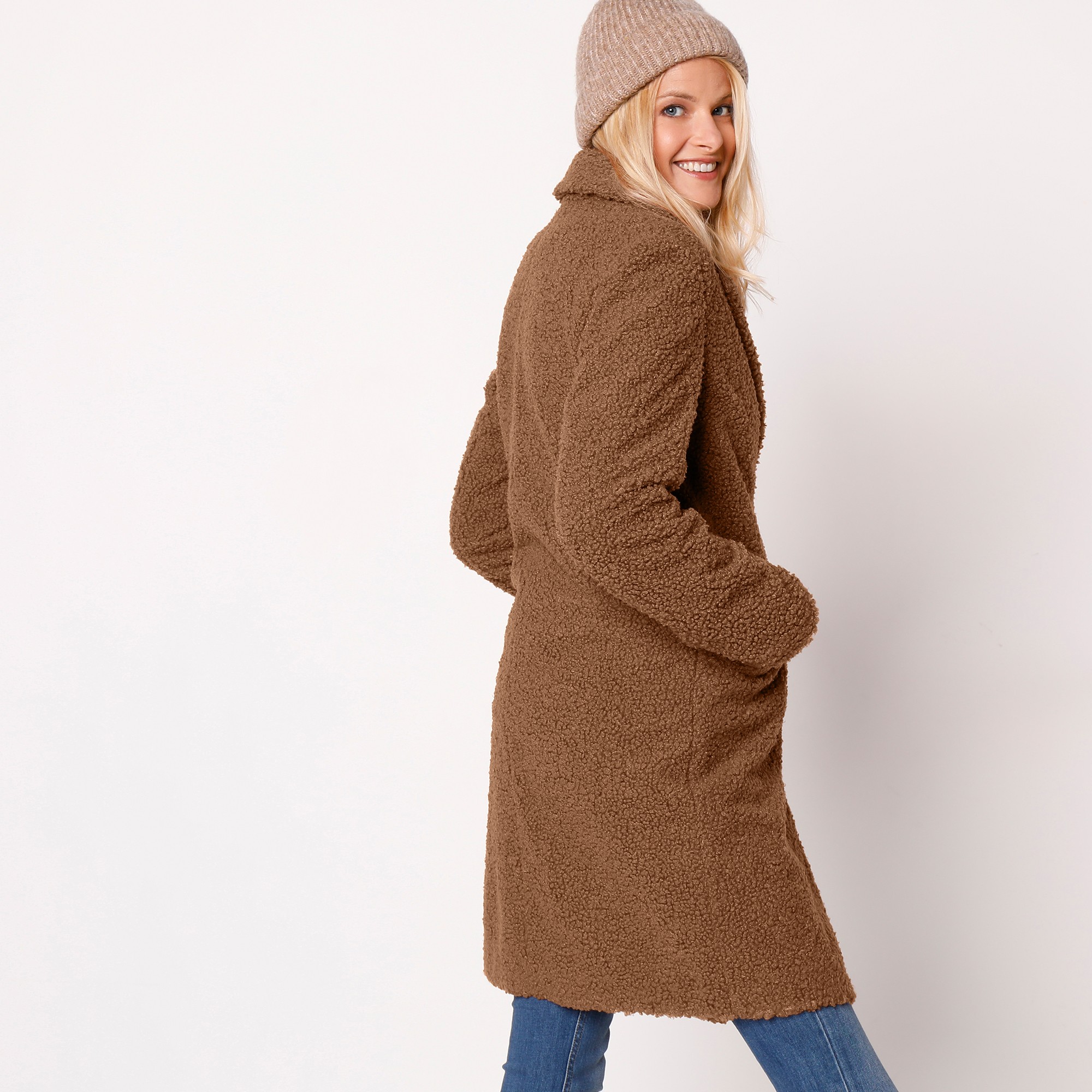Manteau maille bouclette col tailleur caramel Blancheporte