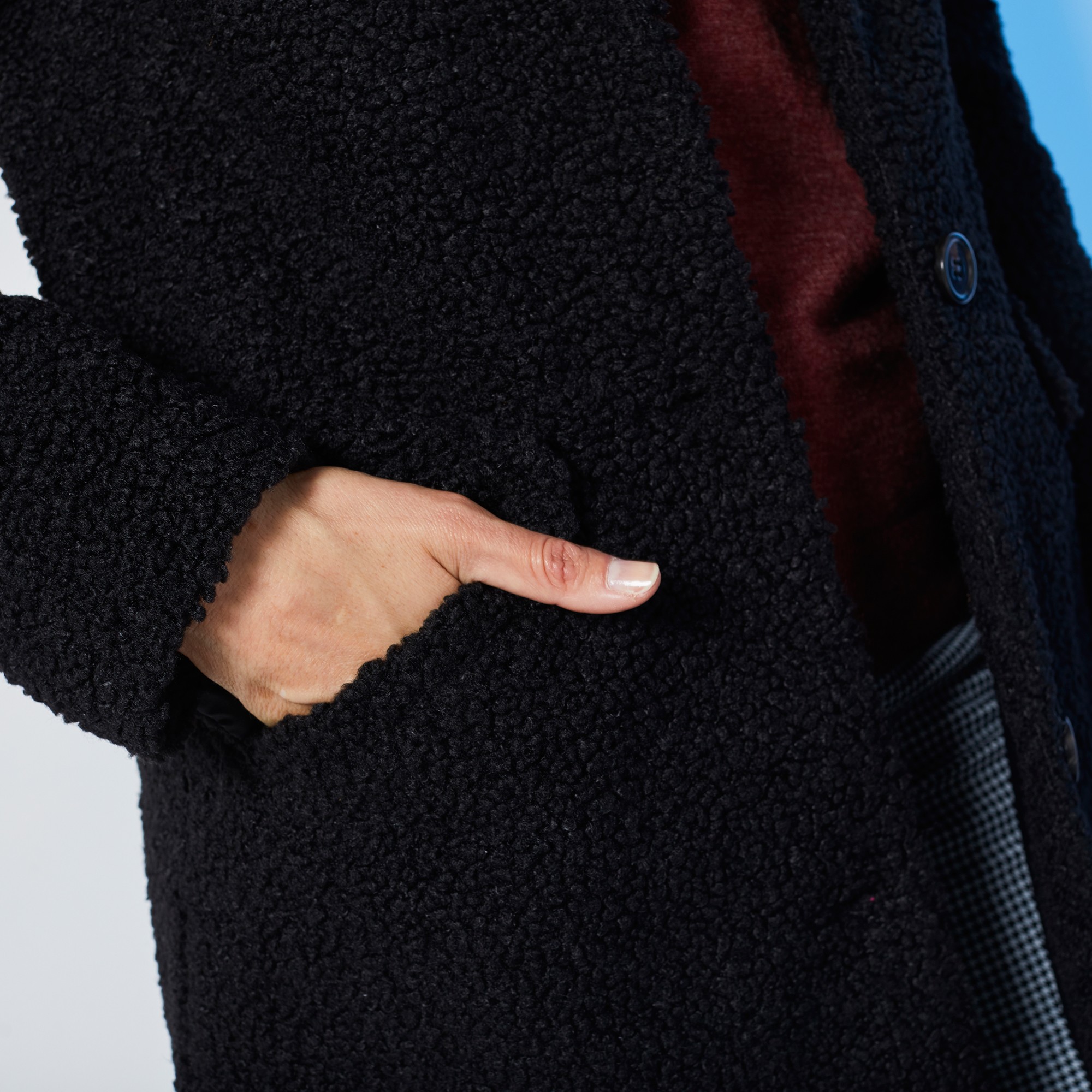 Manteau maille sales bouclette noir