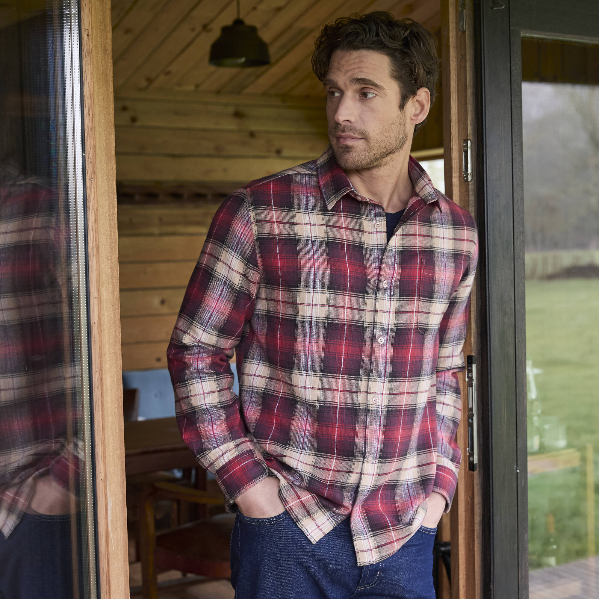 Geruit werkhemd in flanel set van 2 kleuren groen geruit bordeaux Blancheporte