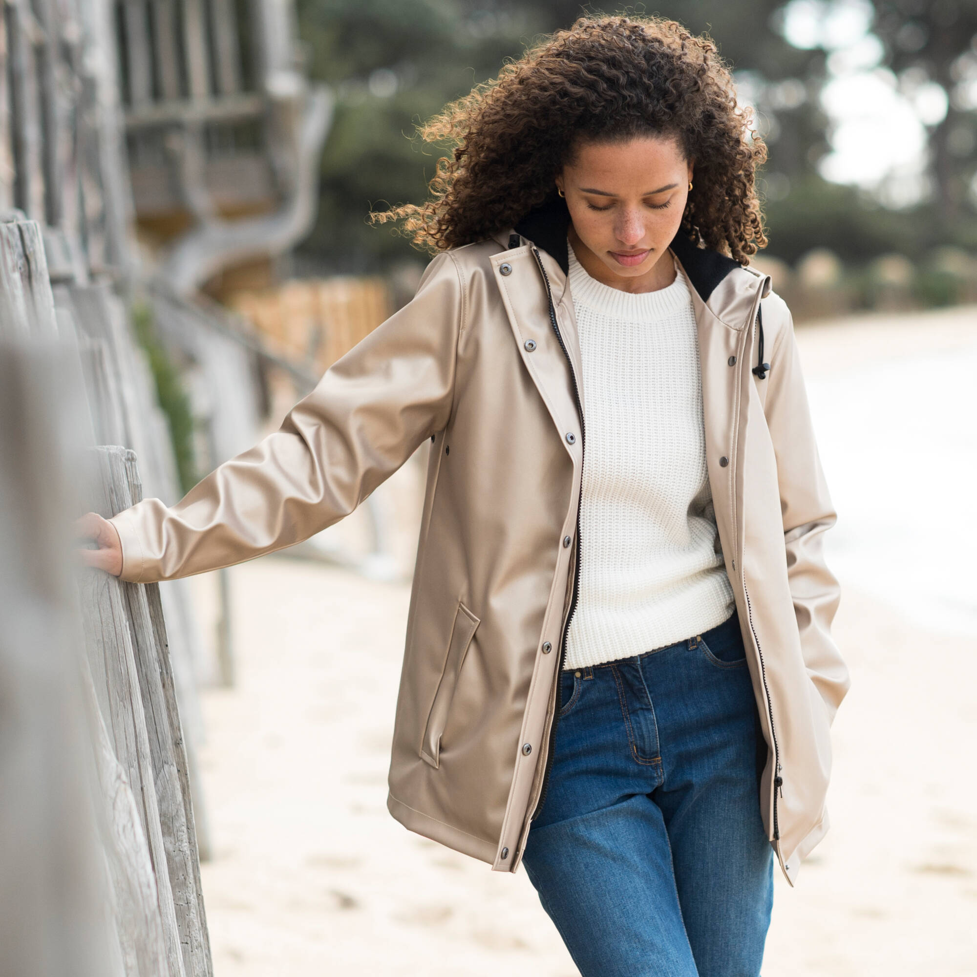 Regenjas in toile cirée van gerecycleerd polyester(**), GLANZEND