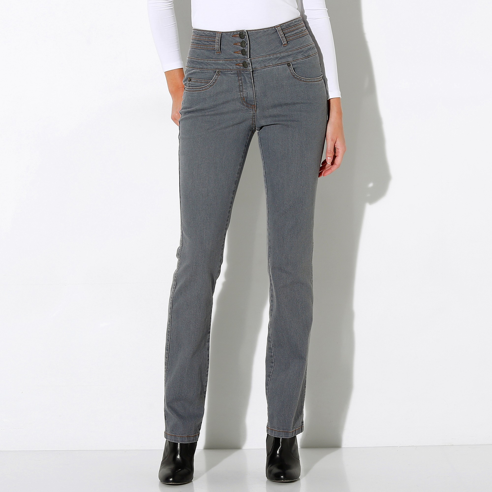 Jean gris 2025 taille haute femme