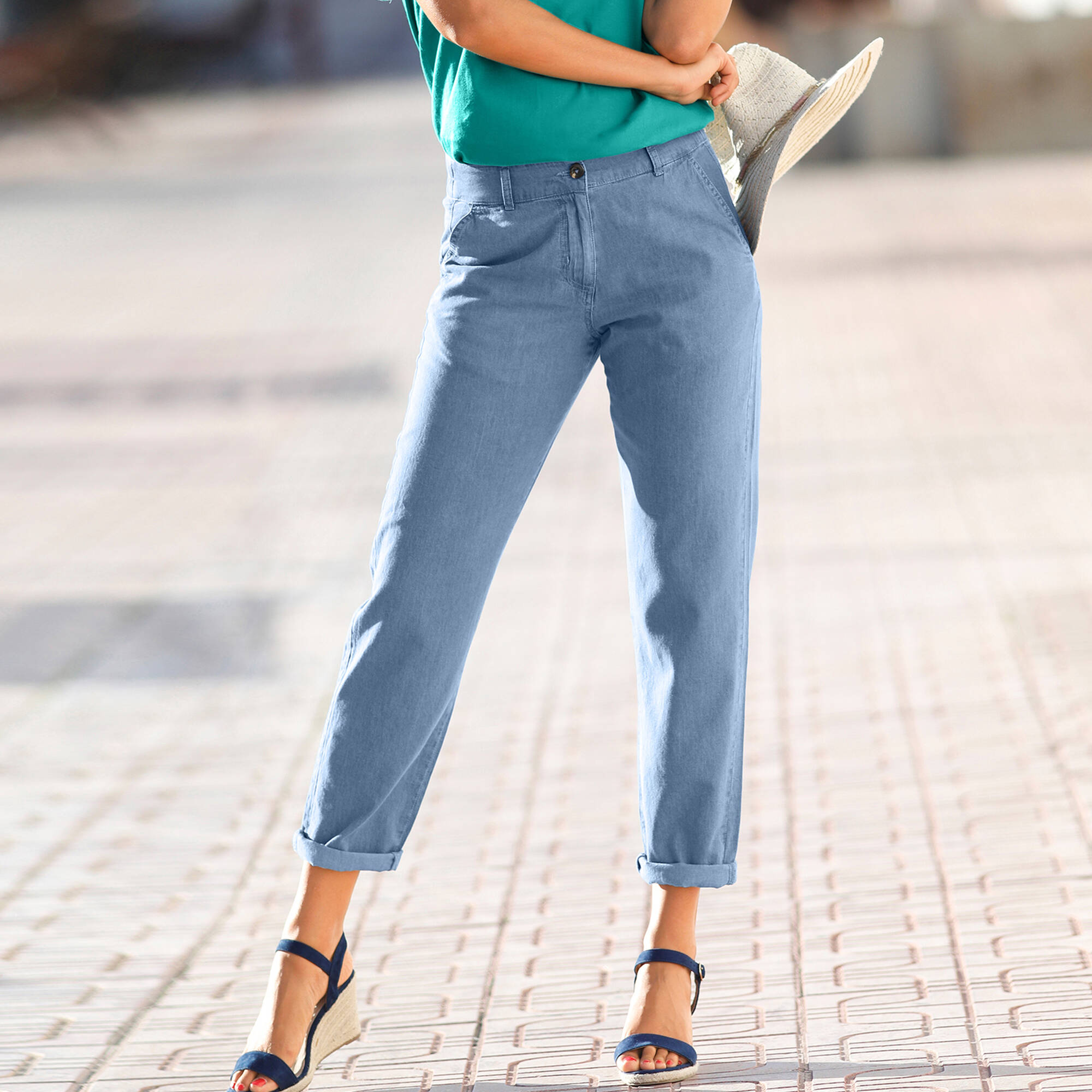 Broek in lichte jeansstof, bleached Blancheporte