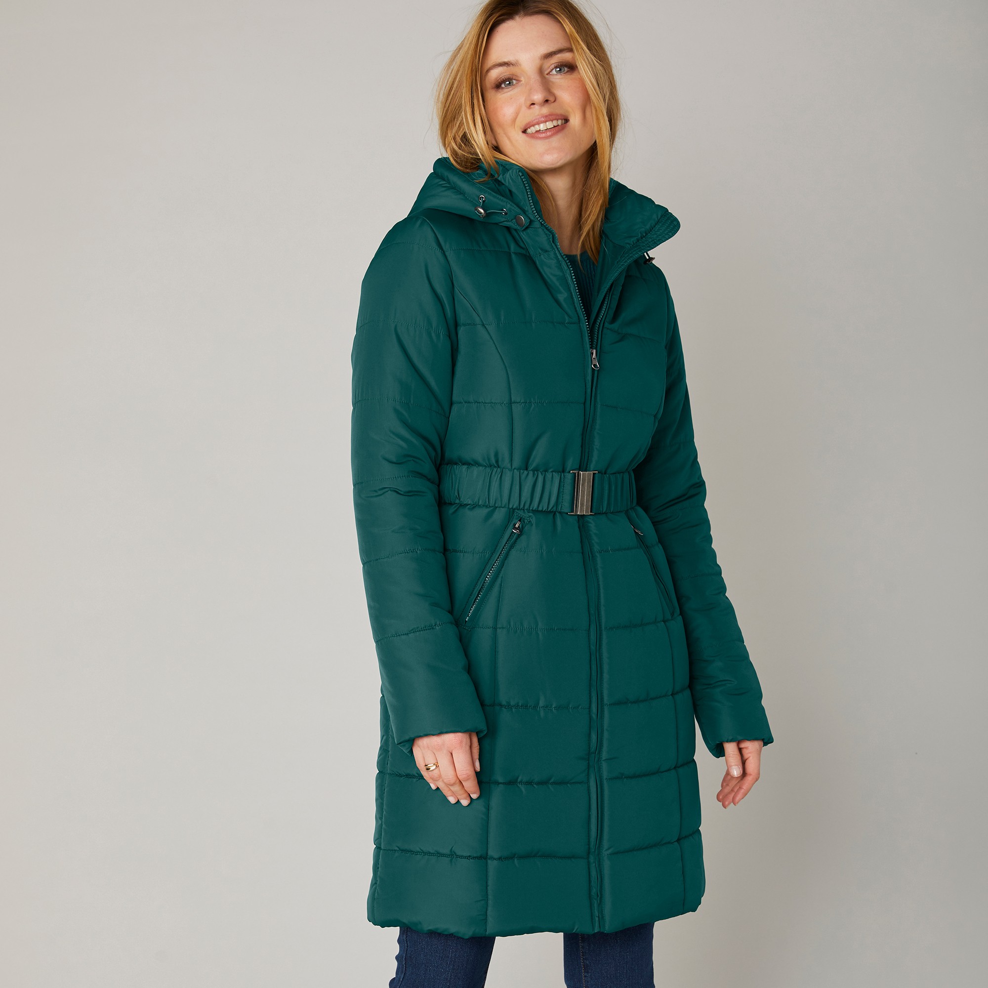 Doudoune ceintur e unie version longue vert sapin Blancheporte