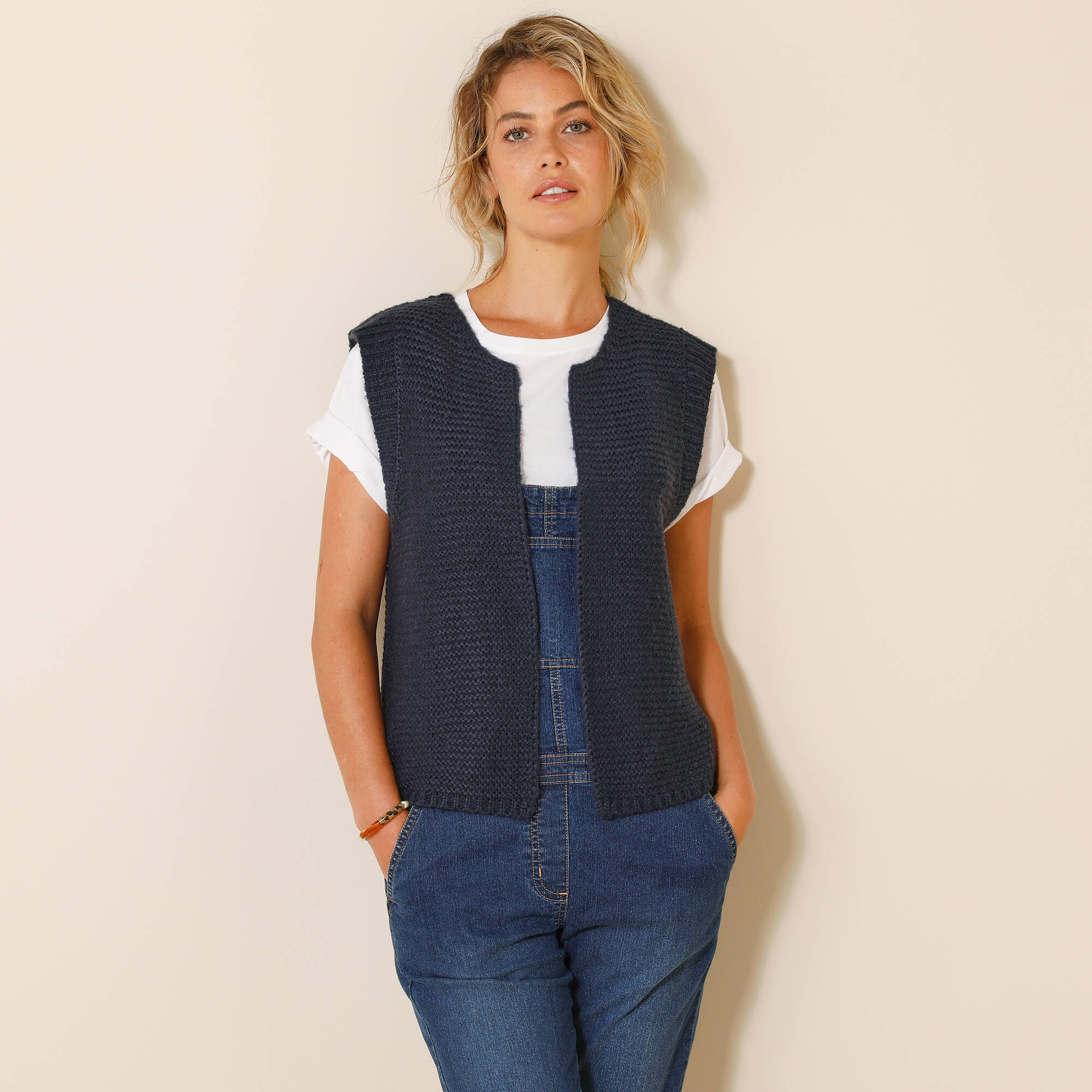 Mouwloos vest met ronde hals, marine Blancheporte