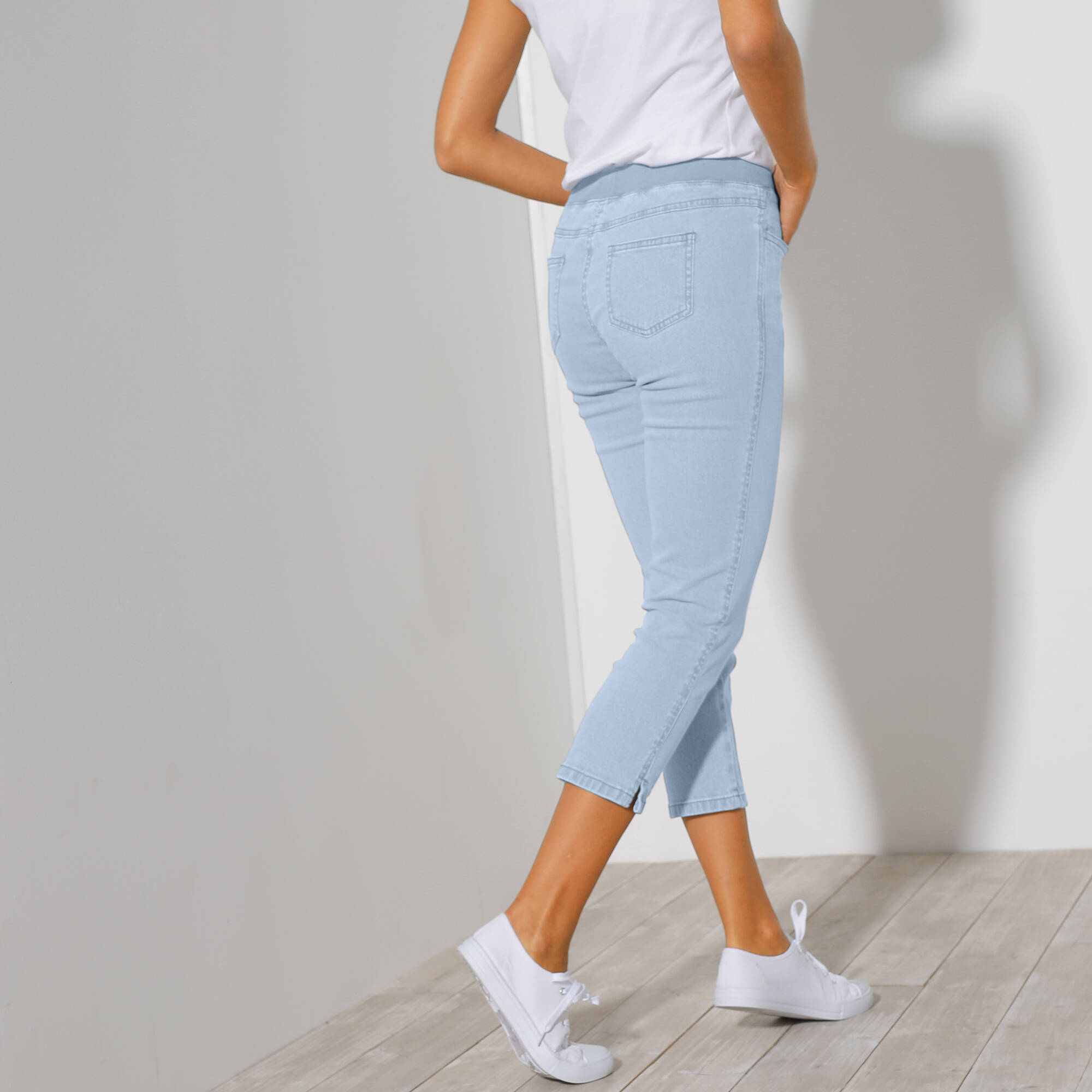 3/4-jeans met elastische taille, bleached Blancheporte
